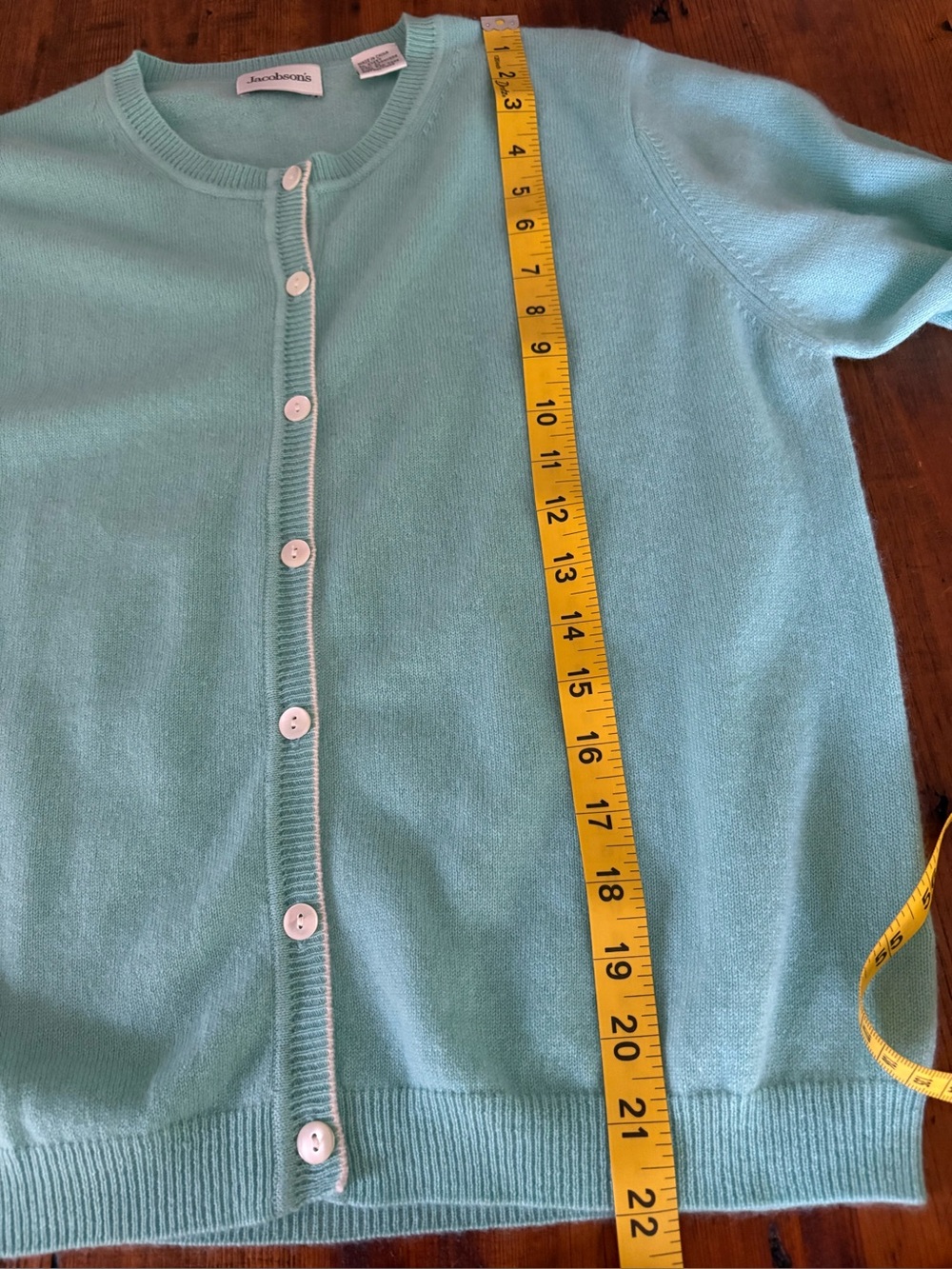 Jacobson's 100% Cashmere Crewneck Cardigan Sweater Aqua Turquoise Blue M - Picture 8 of 8